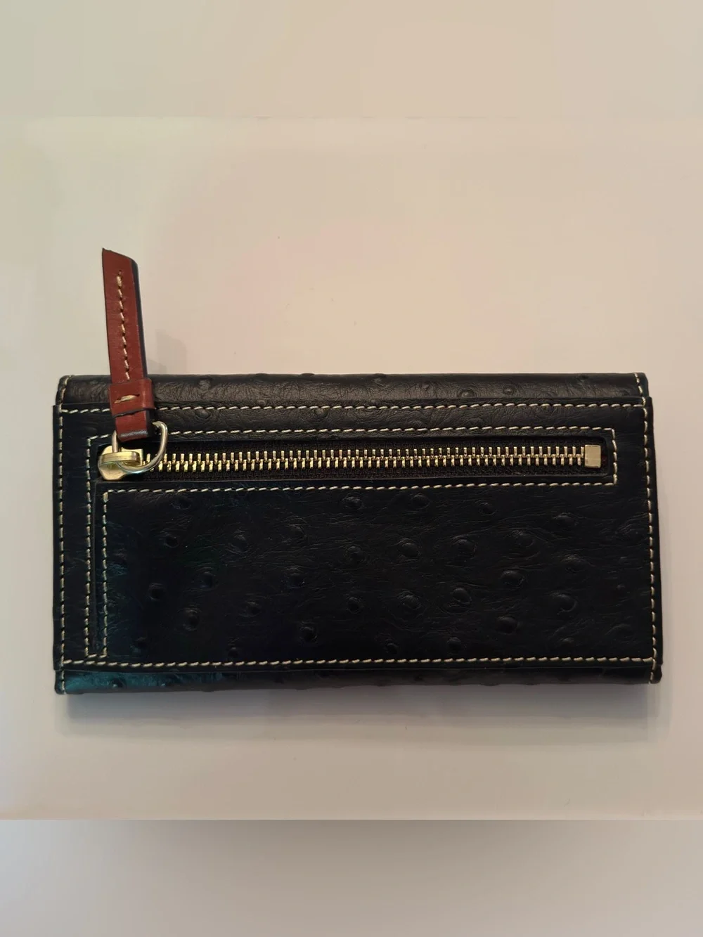 DOONEY & BOURKE BLACK OSTRICH-EMBOSSED CONTINENTIAL CLUTCH